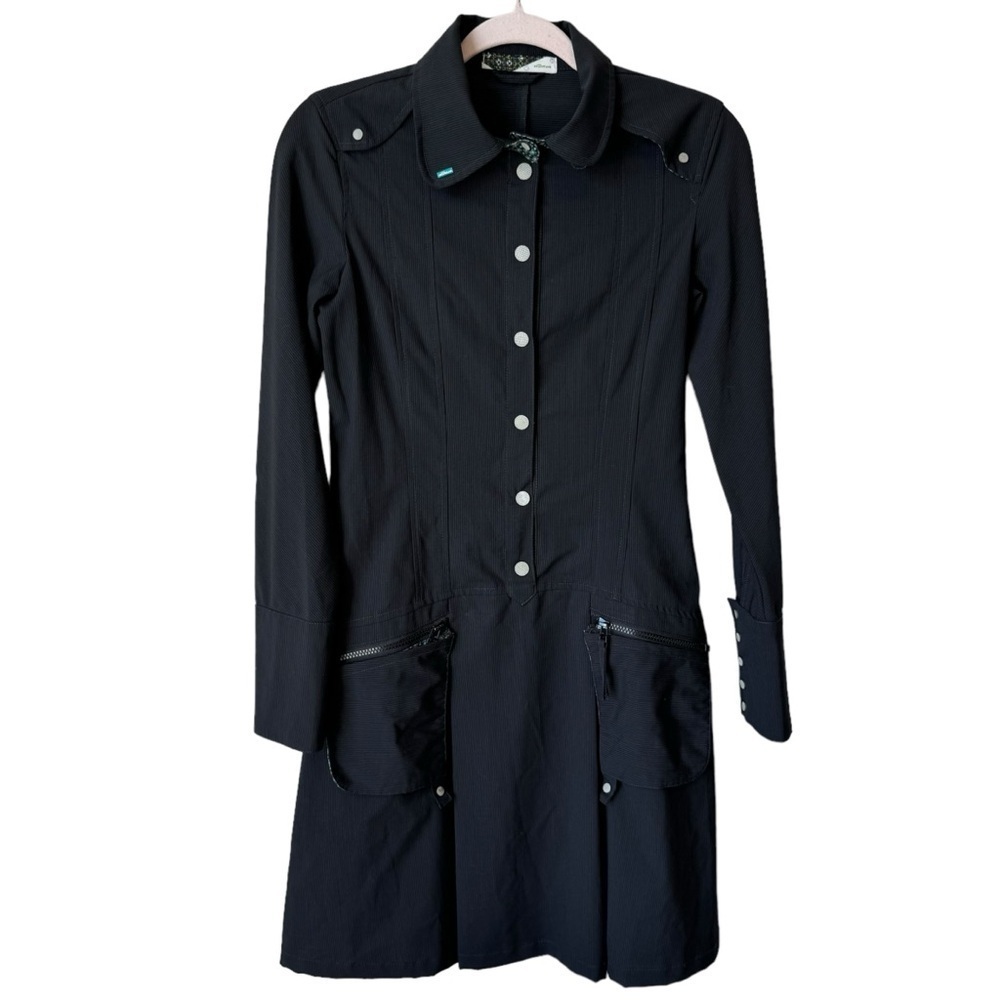 Skunkfunk Wool Button Front Drop Waist Long Sleeve Black Dress Women’s XSmall